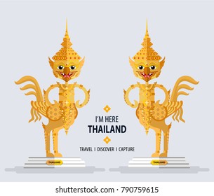 Golden statue Animal in Himmapan forest - Wat Phra Kaew, Thailand travel concept The Most Beautiful Places To Visit In Thailand in flat style.