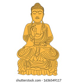 Golden statue of Buddha. Contour vector illustration.