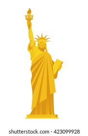 Golden Statue of Liberty. Precious symbol of America. Monument of precious yellow metal. Luxury USA treasure
