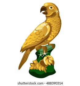 A Golden statue of a parrot isolated on white background. Vector illustration.
