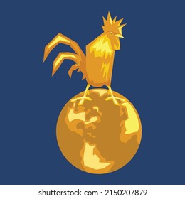 Golden Statue of Rooster and Earth Vector .