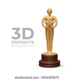 Golden statuette, front view. Faceless metal figure holds star