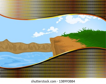 Golden steel pattern on landscape nature background