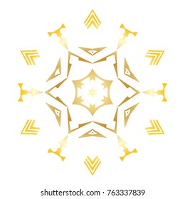 Golden stencil snowflake for winter celebration decoration Christmas and New Year greeting card, wedding invitation background. Laser cut template design Gold gradient texture. Zentangle mandala style