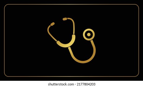 Golden Stethoscope Doctor medical vector sign icon illustration, Isolated gold stethoscope medical object silhouette art.