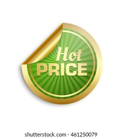 Golden sticker with HOT PRICE lettering on white background