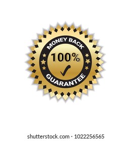 Golden Sticker Money Back With Guarantee 100 Percent Stamp Isolated Vector Illustration