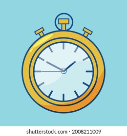 Golden stopwatch icon isolated on light blue background. Competition sports watch. Vector illustration of EPS 10.