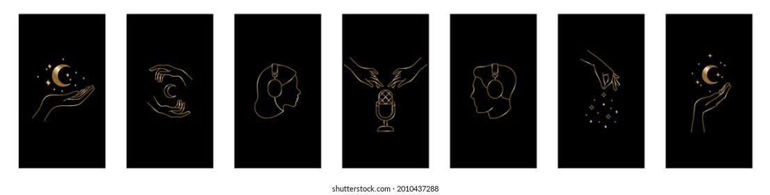 golden stories and highlight covers with magical asmr icons