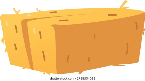 Goldener Strohballen, der zu einem quadratischen Ballen geformt wurde, trockenes Tierfutter. Weizen- oder Roggenheu. Ackerland, Landwirtschaft, Hayfield. Vektorgrafik. Cartoon im flachen Stil. Einziger Hintergrund.