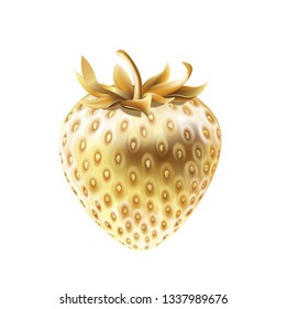 
Golden strawberry on white background. Realistic 3d isolated vector illustration