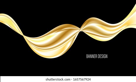 
Golden stream of liquid wave on a black background.