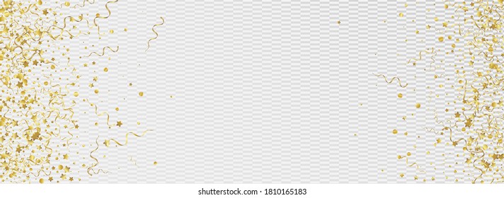 Vector de Aniversario de Golden Streamer Panorámico Fondo Transparente. Sucursal espiral de decoración. Invitación a volar cinta de opciones. Planta de Navidad Amarilla.