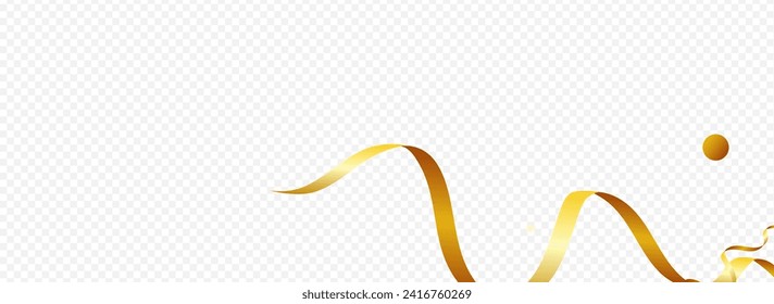 Golden Streamer Decoration Vector Panoramic Transparent Background. Celebrate Star Branch. Ribbon Swirl Plant. Gold Happy Poster.