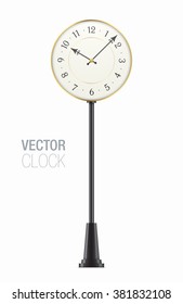 Golden street clock, with arabic numerals. Vector clock.