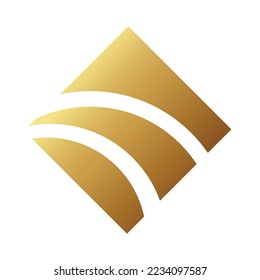 Golden Striped Diamond Icon on a White Background