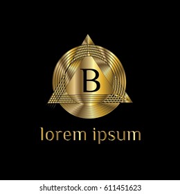 Golden striped geometric vector logo letter B