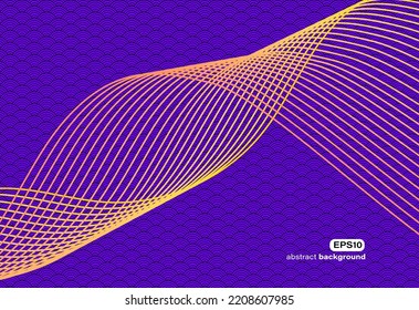 Golden Striped Ribbon Line With Twisted Motion On Oriental Diamond Pattern For Advertisement Brochure Template Banner Website Cover Product Package Design Presentation Vector Eps.