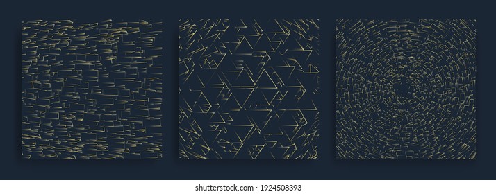Patrones geométricos sin costura dorados. Textura orgánica de línea dorada sobre fondo oscuro. Vector