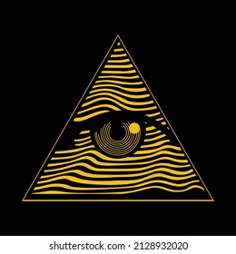 Golden striped triangle vector icon in classic and elegant style