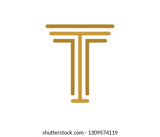 golden striped typography alphabet T logo icon design