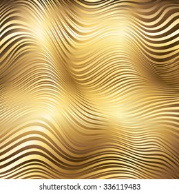 Golden striped waves vector abstract background