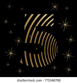 Golden stripes number 5 vector design element for greeting card or poster