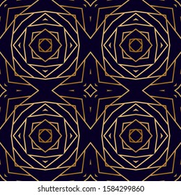 Golden Stripes Seamless Pattern in Art Deco Style. Vintage Fashion Texture. Art Deco Pattern with Mosaic Lines and Stripes. Chic Print Texture. Fashion Lattice Ornament.