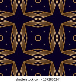 Golden Stripes Seamless Pattern in Art Deco Style. Vintage Fashion Texture. Geometric Lattice Pattern with Gold. Chic Print Texture. Fashion Lattice Ornament.