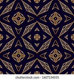 Golden Stripes Seamless Pattern in Art Deco Style. Vintage Fashion Texture. Geometric Tiles Pattern with Ornamental Lines. Elegant Decorative Texture. Luxury Decorative Background.