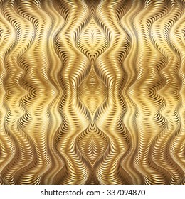 Golden stripes waves vector abstract seamless pattern
