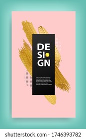Golden stroke banner luxury frame template. Vector gold brush abstract foil texture frame. Glitter golden stroke poster for business background.