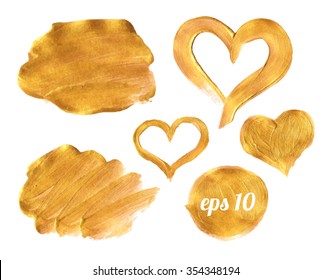 golden strokes, stains, splashes, bars, clubs. set of vector space for the inscription. for white background
