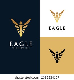 Golden Strong Eagle Hawk Falcon Monogram Badge Logo Design Vector illustration
