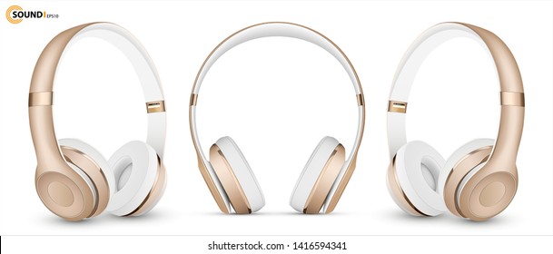 golden studio headphones on three sides