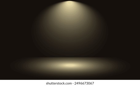 Golden studio room gradient background with spotlights shining on abstract pattern floor, empty space for award ceremony, luxury premium scene, vector illustration.