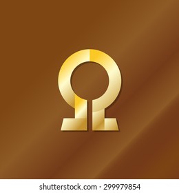 Golden style omega letter symbol