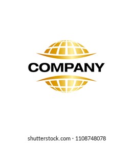 golden Stylized 3D spherical surface. digital globe icon. This logo is suitable for global company, world technologies and media and publicity agencies