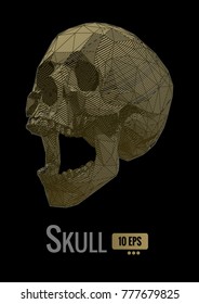 Golden stylized stripe line skull illustration isolated on black background