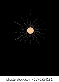 Golden stylized sun symbol on black background
