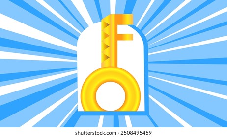 A ilustração de vetor chave de sucesso dourado com um fundo de forma minimalista em um tema de foco. Adequado para conteúdo de papel de parede motivacional
