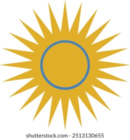 Die goldene Sonne mit 24 Strahlen, Schlüsselsymbole auf der ruandischen Flagge
