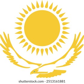 Die goldene Sonne mit 32 Strahlen und der goldene Adler Symbol der Flagge Kasachstans