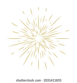 Golden sun burst isolated vector clip art. Rays of light on white background.