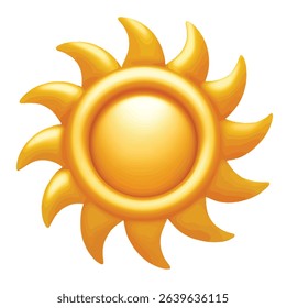 Golden sun cartoon style summer icon bright shiny