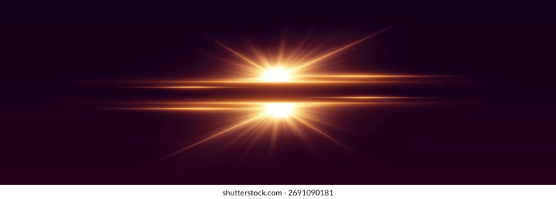 Golden sun flare with shining rays reflection. Vector illustration
