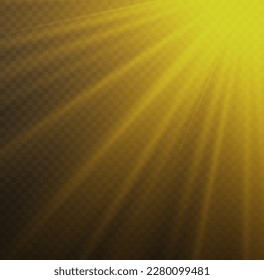 Golden sun flash with rays and spotlight. Gold star burst with sparkles. Translucent shine sun, bright flare. Sunlight glowing png effect. Yellow beam sunrays on transparent background, vector 