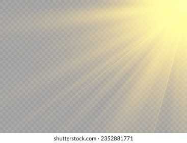 Golden sun flash with rays and spotlight. Gold star burst with sparkles. Translucent shine sun, bright flare. Sunlight glowing png effect. Yellow beam sunrays on transparent background, vector 