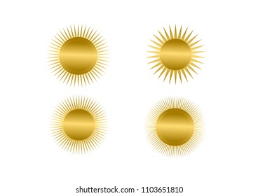 Golden sun icon set, vector illustration