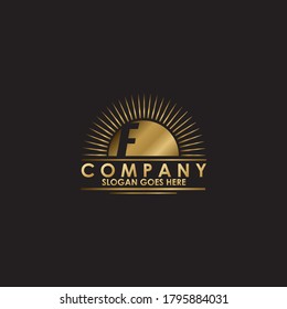 Golden Sun Initial Letter F Logo vector design for business brands identity